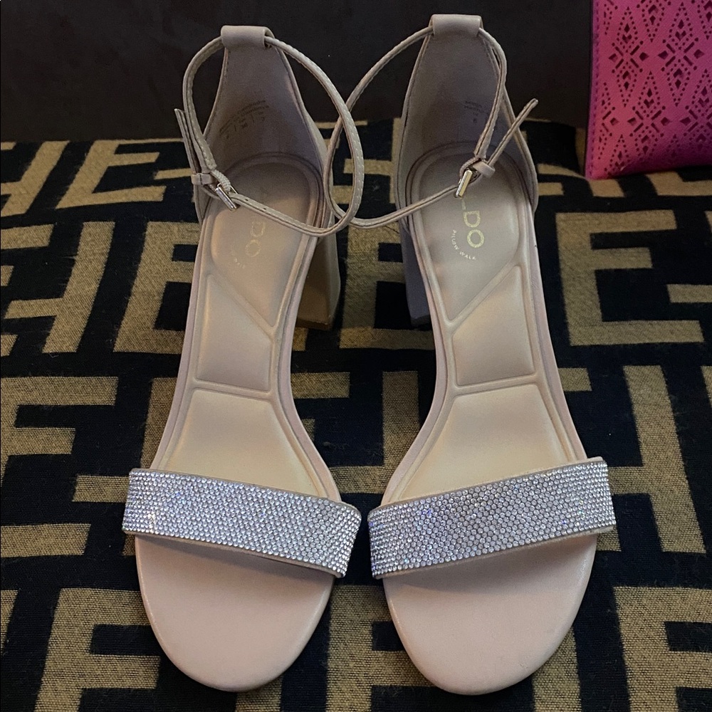 Aldo Nude Sandals with Shimmering Silver Straps